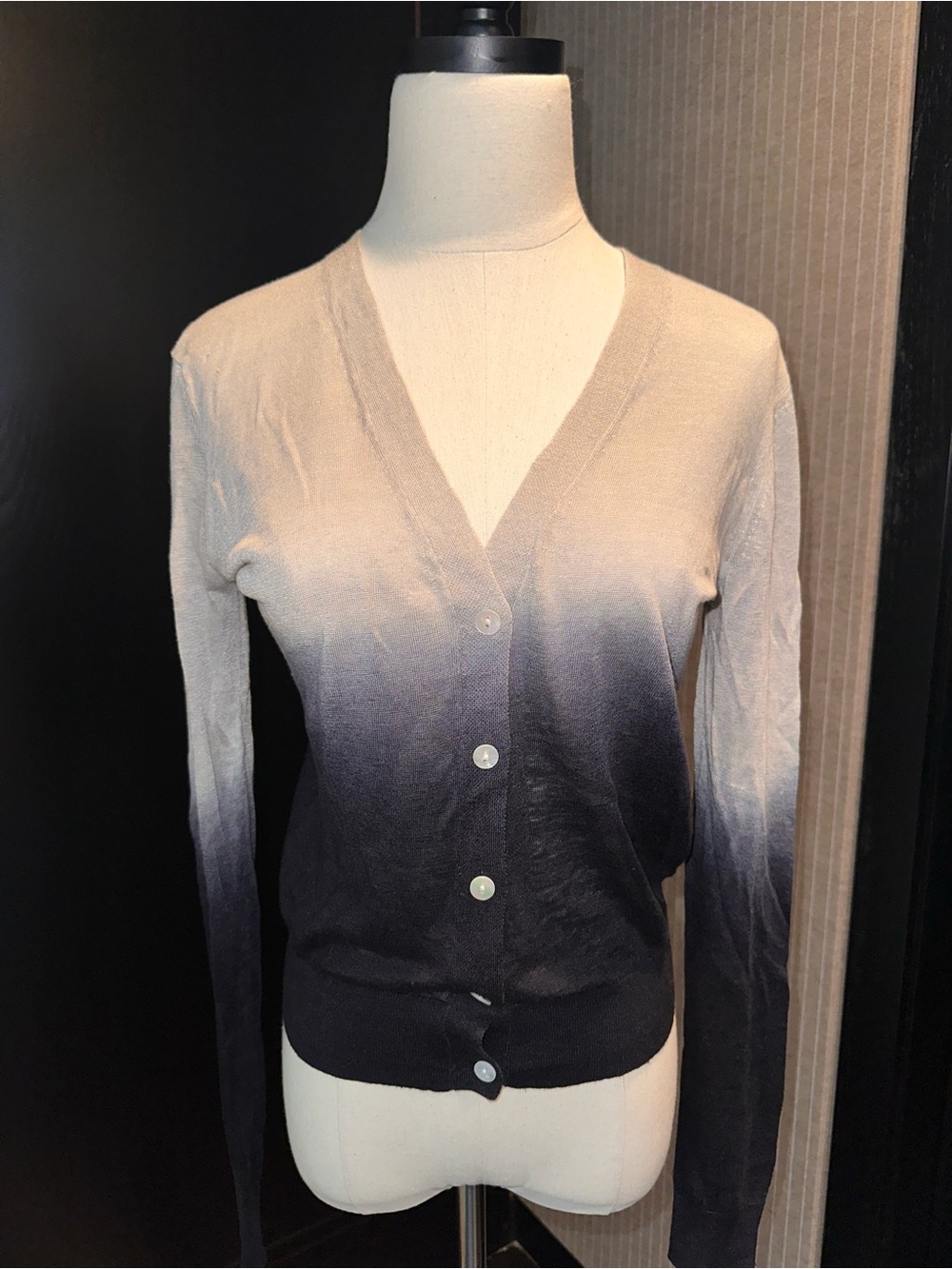 Theory Ombre V-Neck Cardigan in Cream to Navy